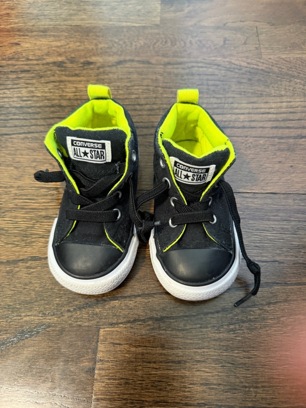 Converse Kids Black High-Top Sneakers with Neon Green Lining